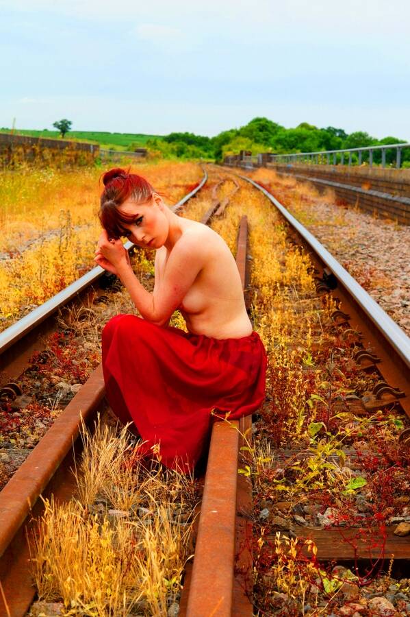 photographer Alan Tog topless modelling photo taken at Secret location in Leicestershire with @LDmodeluk . sat awaiting my lover on the railway.
