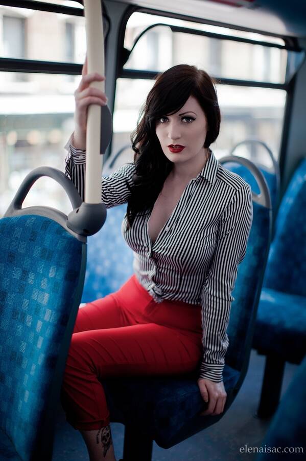 photographer Elena isac photography fashion modelling photo taken at London bus with Isobela Lugosi