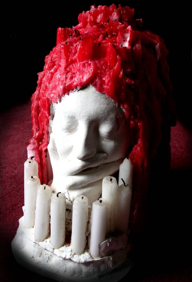 artist Asthouart headshot modelling photo. lifecast of a model039s face with candles and candlewax to form hair.