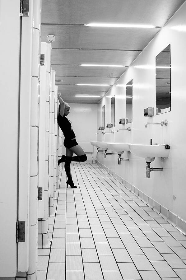 photographer Matchman fashion modelling photo taken at Old Street, London, UK with  Coco. taken in the bathrooms of a pub in old street.